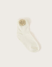 3D Flower Socks, Ivory (IVORY), large