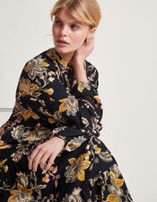 Juliet Floral Midi Shirt Dress, Black (BLACK), large