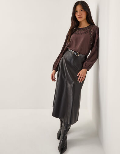 Isabelle Floral Embellished Top, Brown (CHOCOLATE), large