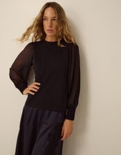 Mayci Mix Fabric Top, Black (BLACK), large