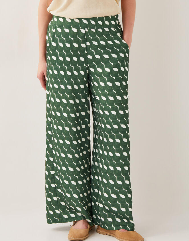 Maren Geometric Print Wide Leg Trousers, Green (GREEN), large