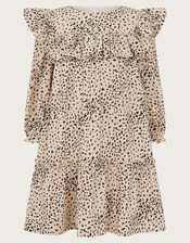 Ruffle Animal Print Dress, Ivory (IVORY), large