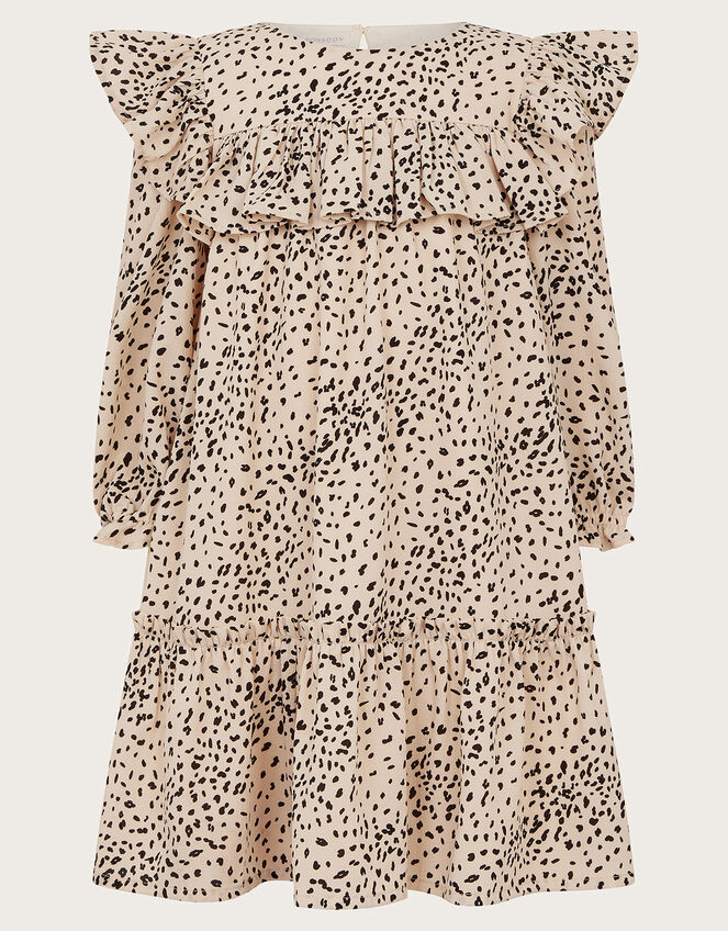 Ruffle Animal Print Dress, Ivory (IVORY), large