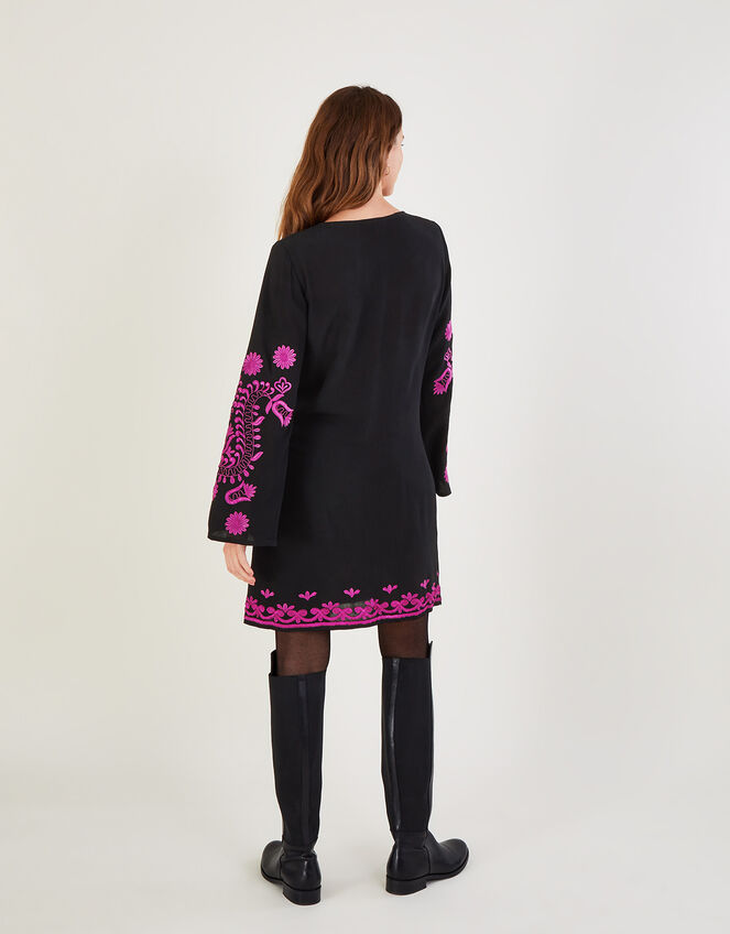 Christina Embroidered Tunic Dress, Black (BLACK), large