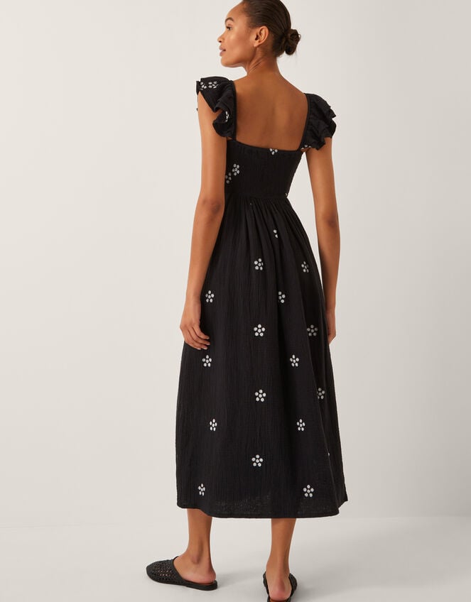 Daisy Frill Embroidered Midi Dress, Black (BLACK), large