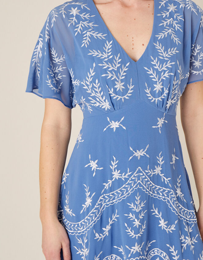 Daisy Embroidered Hanky Hem Dress, Blue (BLUE), large