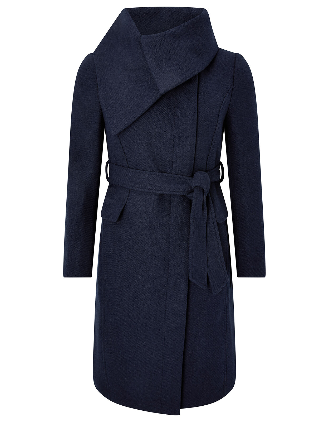 Keryn Wrap Collar Belted Coat Blue