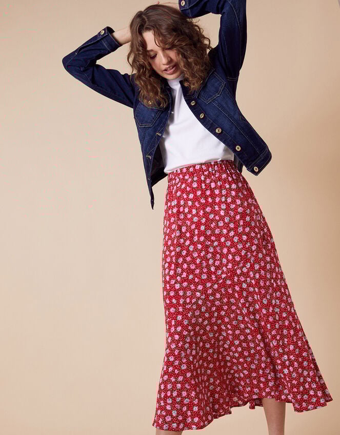 Daisy Print Midi Skirt in LENZING™ ECOVERO™, Red (RED), large