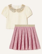 Floral Lace Set with Detachable Sequin Collar, Multi (MULTI), large