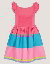 Shell Embroidered Colourblock Dress, Pink (PINK), large