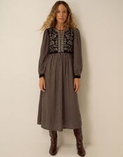 Elise Embroidered Check Print Midi Dress, Black (BLACK), large