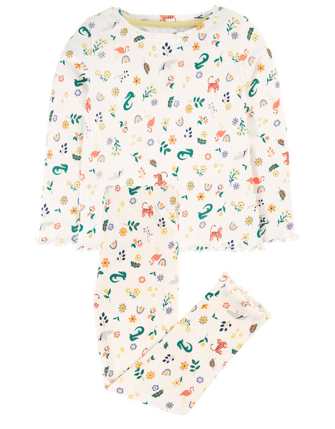 Frugi Animal Print Pyjama Set, White (WHITE), large