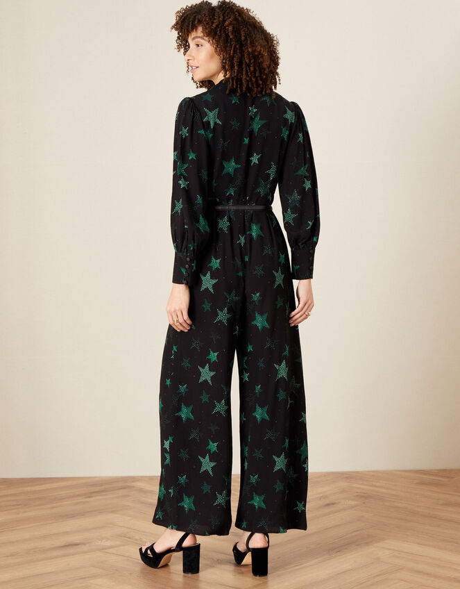Sabrina Star Print Jumpsuit, Black (BLACK), large