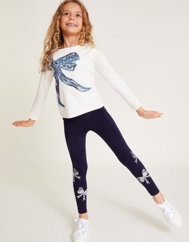 Sequin Bow Leggings, Blue (NAVY), large