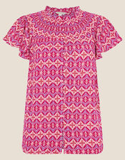 Geometric Print Short Sleeve Top, Red (RED), large