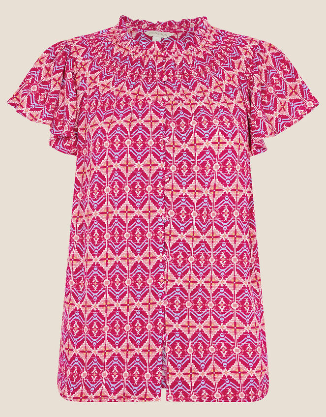 Geometric Print Short Sleeve Top, Red (RED), large