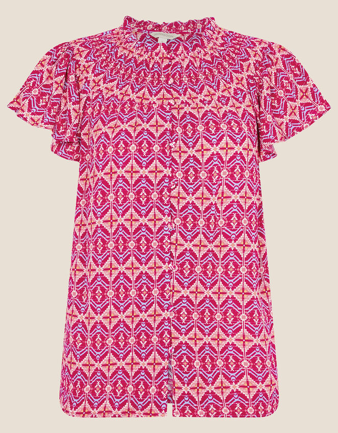 Geometric Print Short Sleeve Top, Red (RED), large