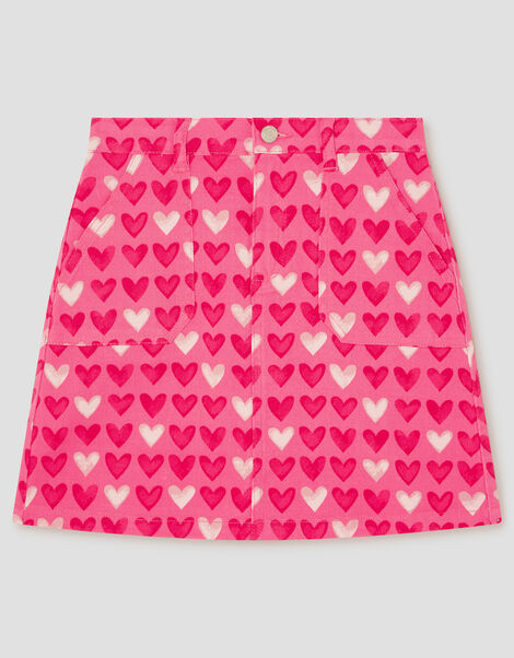 Heart Print Denim Skirt, Pink (PINK), large