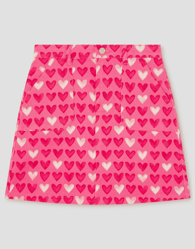 Heart Print Denim Skirt, Pink (PINK), large