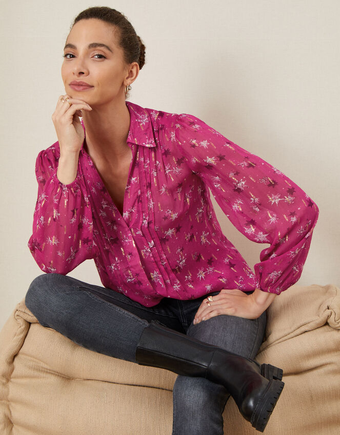 Effie Jacquard Blouse, Pink (PINK), large