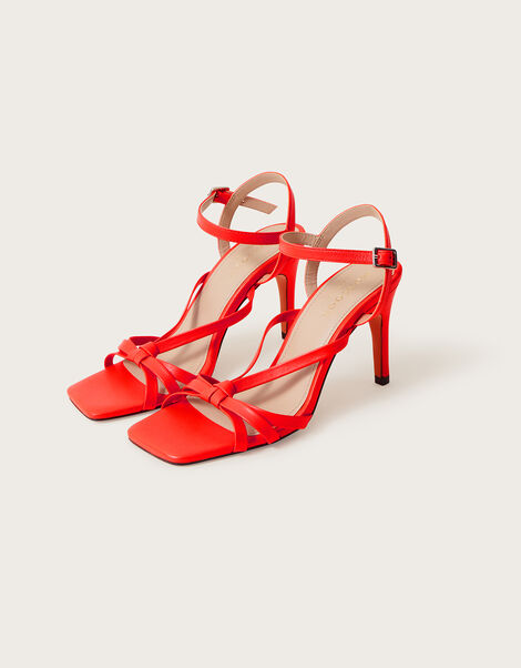 Leather Barely There Heeled Sandals , Orange (ORANGE), large