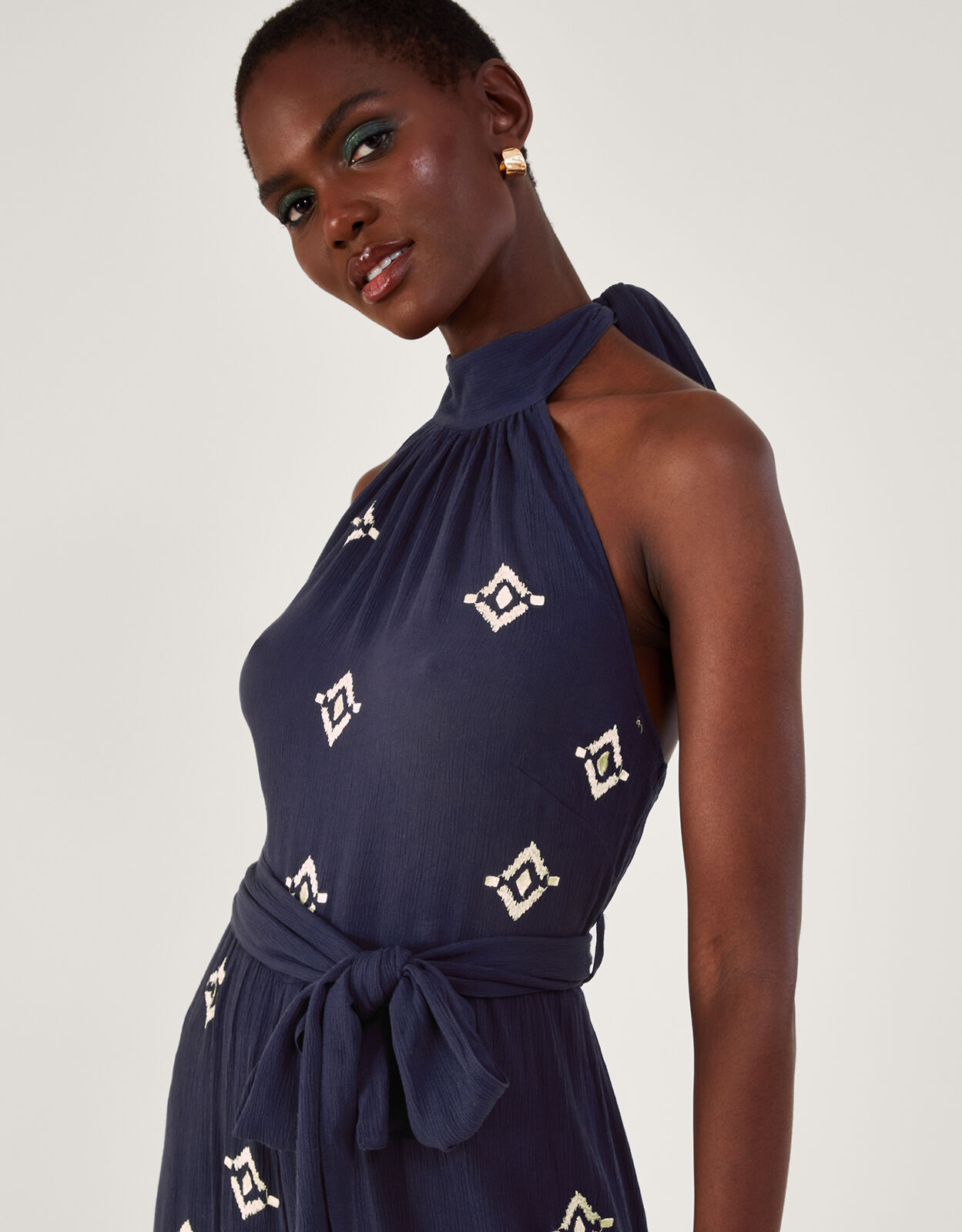 Navy high online neck jumpsuit