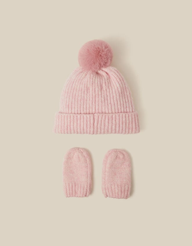 Baby Bow Beanie Hat & Mittens Set, Pink (PINK), large