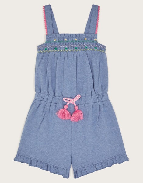 Embroidered Jersey Playsuit, Blue (BLUE), large