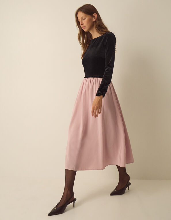 Taylor Two Tone Velvet Taffeta Midi Dress , Pink (PINK), large