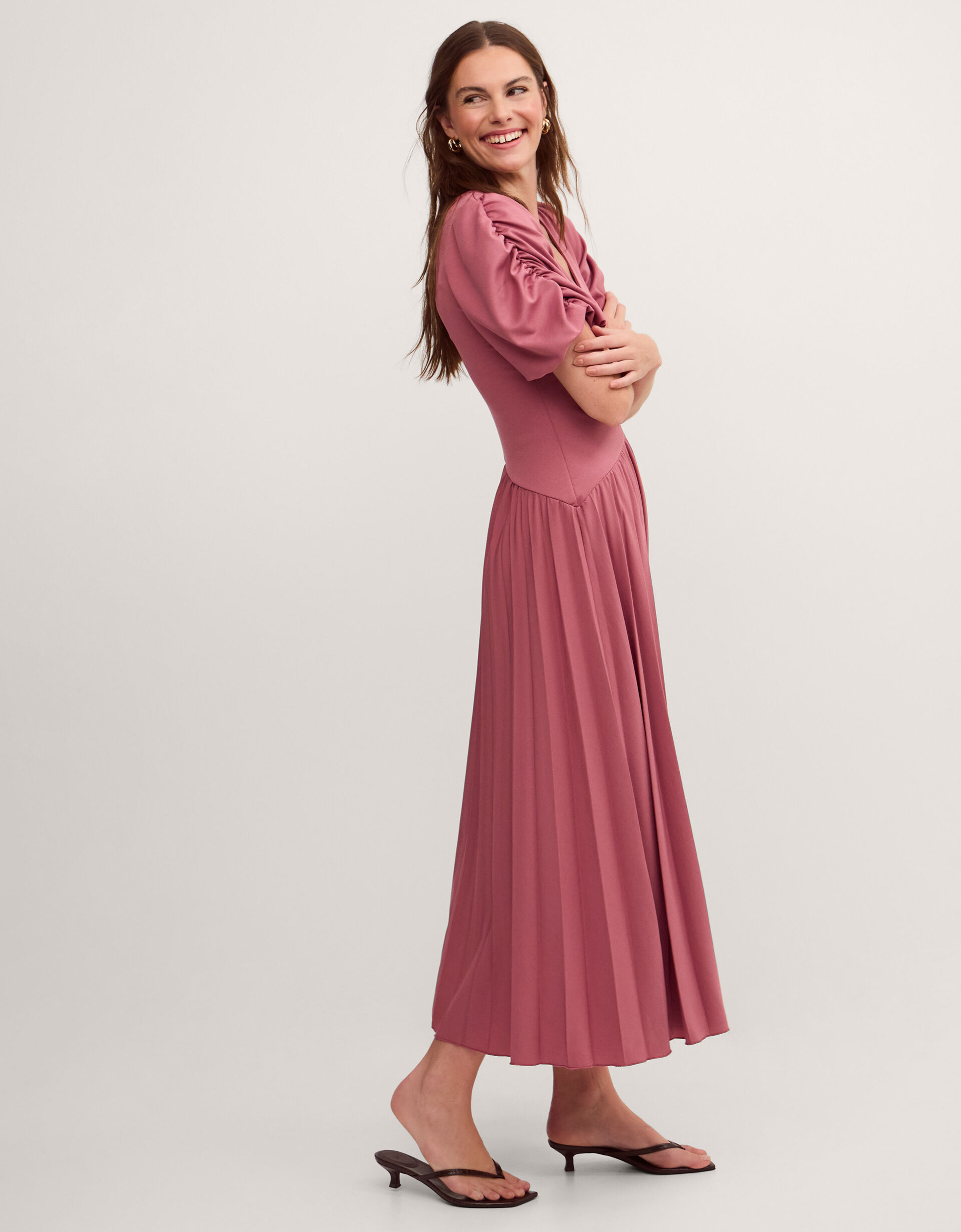 Mindy Pleated Jersey Midi Dress Pink | Midi Dresses | Monsoon US.