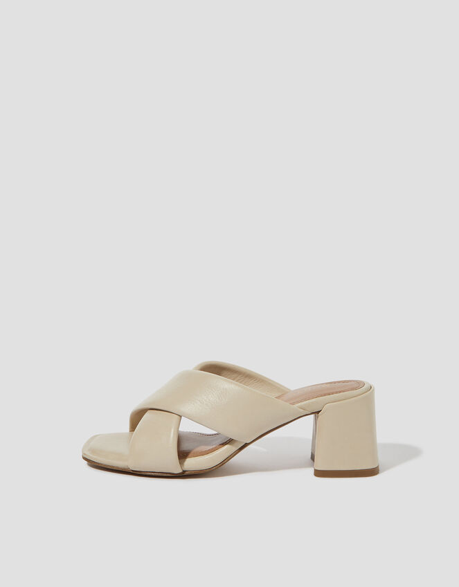 Oralia Leather Crossover Mule Heels, Cream (CREAM), large