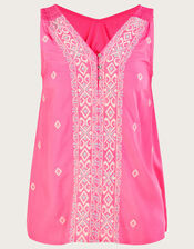 Embroidered Wide Strap Vest Top, Pink (PINK), large