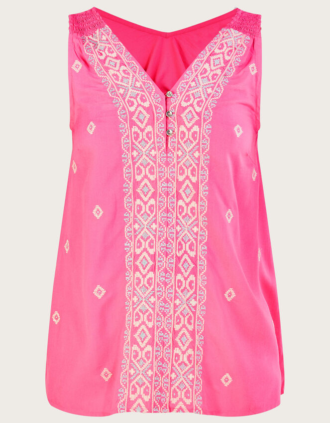 Embroidered Wide Strap Vest Top, Pink (PINK), large