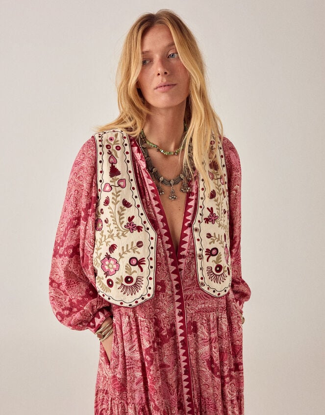 Maison Hotel Lola Folk Embroidered Vest , White (WHITE), large