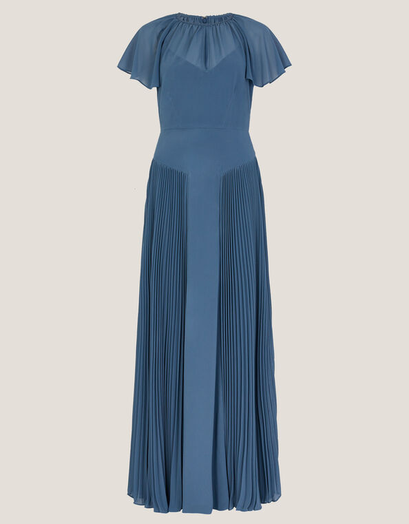 Madison Flutter Sleeve Pleated Bridesmaid Dress, Blue (PETROL), large