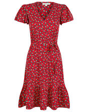 Floral Print Jersey Dress, Red (RED), large