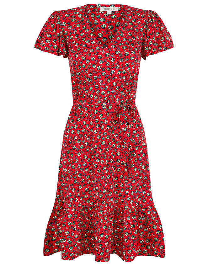 Floral Print Jersey Dress, Red (RED), large