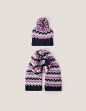 Zig Zag Bobble Hat & Scarf Set, Multi (MULTI), large
