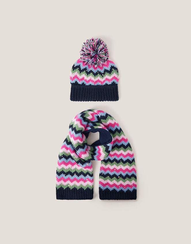Zig Zag Bobble Hat & Scarf Set, Multi (MULTI), large