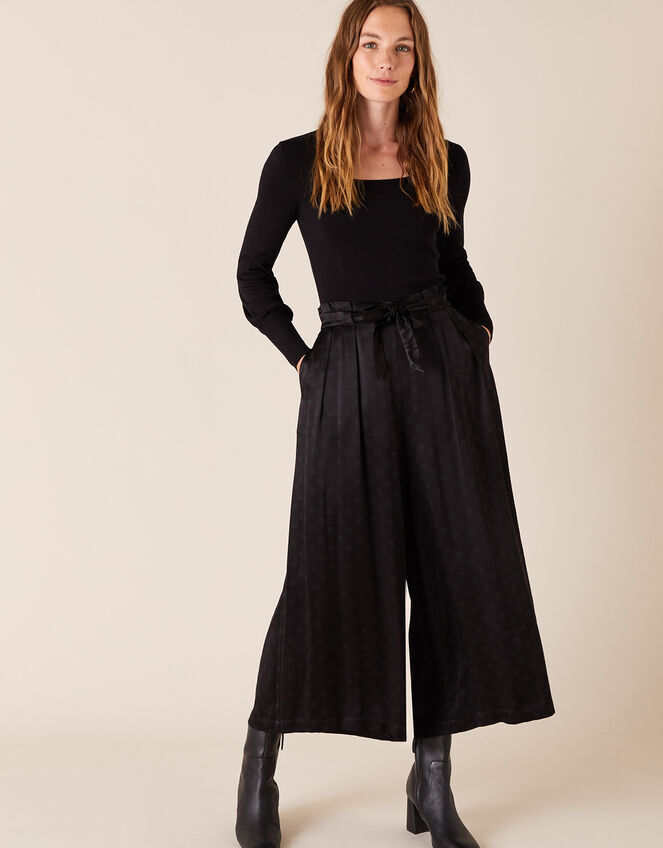 Satin Cropped Trousers, Black (BLACK), large