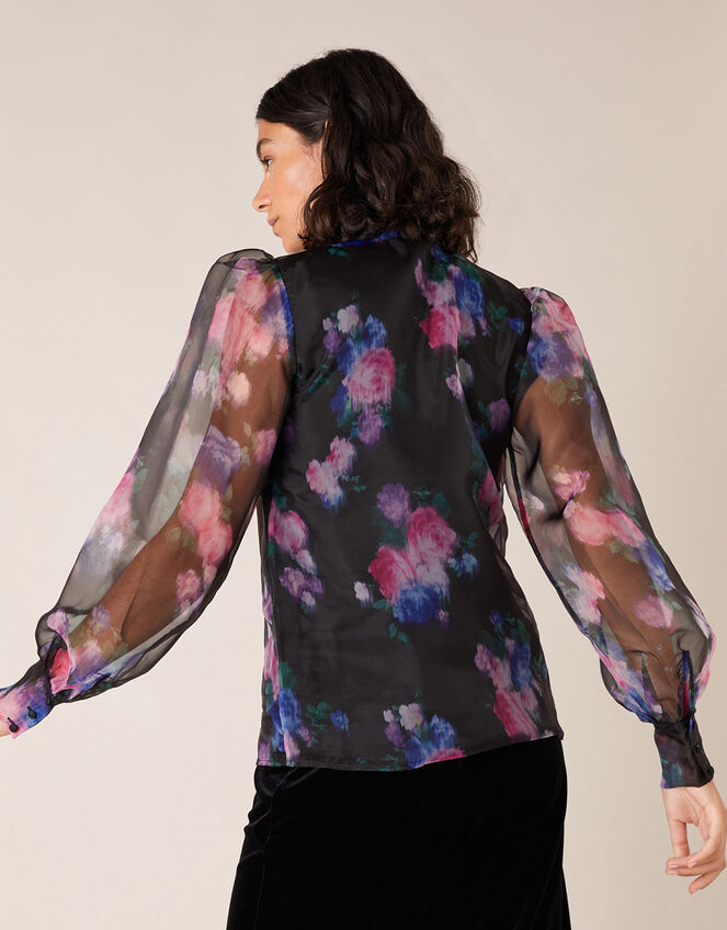 Rylee Floral Organza Blouse, Black (BLACK), large