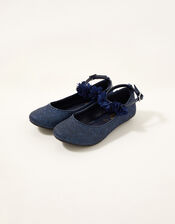 Glitter Corsage Ballerina Flats , Blue (NAVY), large