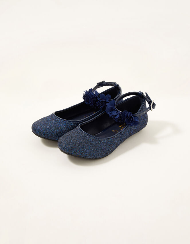 Glitter Corsage Ballerina Flats , Blue (NAVY), large