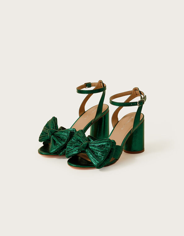 Bow Block Heel Sandals, Green (GREEN), large