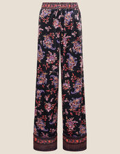 Paisley Print Velvet Trousers, Black (BLACK), large
