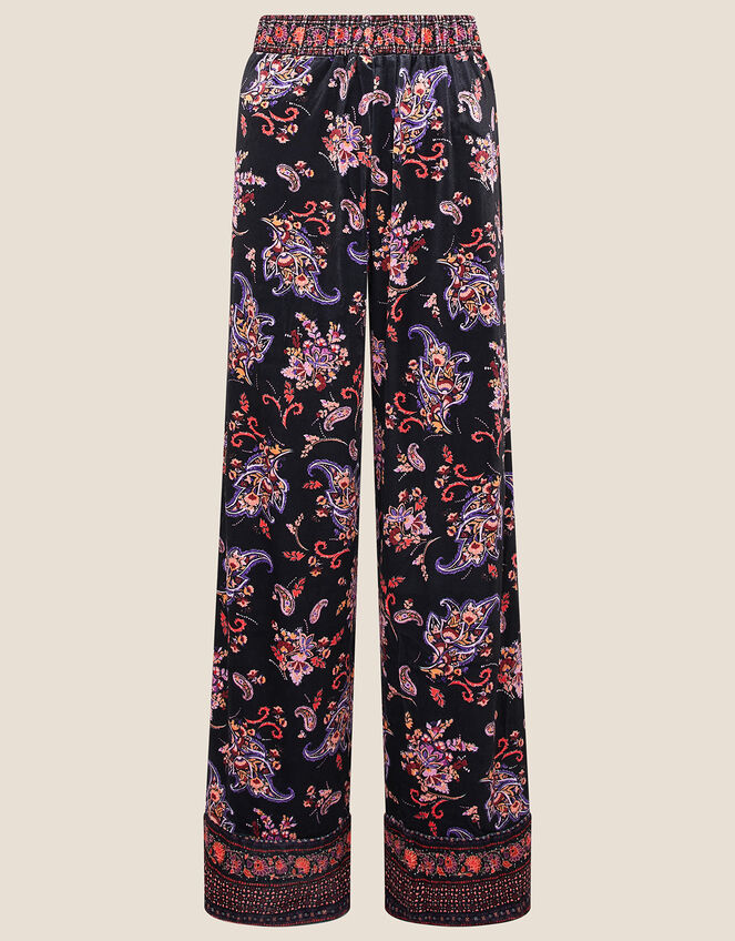 Paisley Print Velvet Trousers, Black (BLACK), large