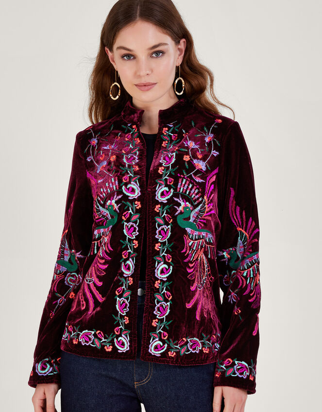 Verina Embroidered Velvet Jacket Red