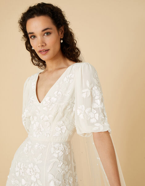 Embellished Puff Sleeve Bridal Dress Ivory, Ivory (IVORY), large