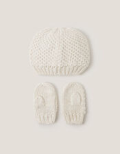 Baby Knit Beanie & Mitten Set, Ivory (IVORY), large