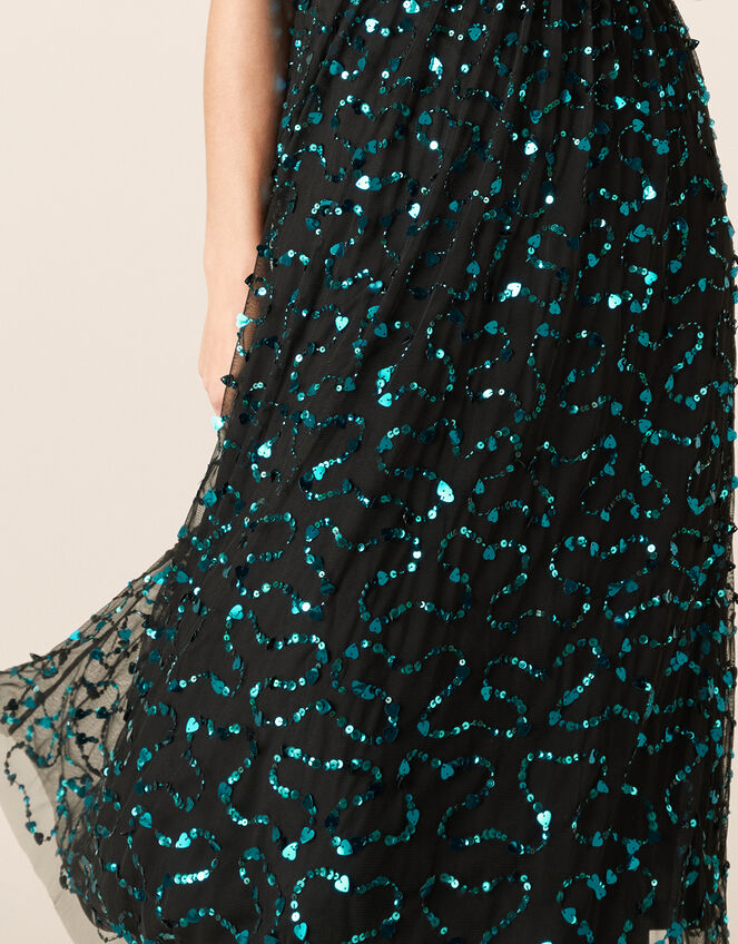 Aphrodite Heart Sequin Midi Dress, Black (BLACK), large